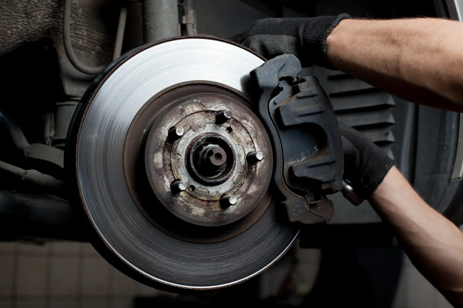 Brake pads and rotor ready for installation